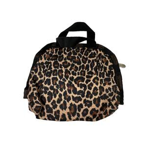 LeSportsac Black Tan Handbag Leopard Double Handles Strap Magnetic Make Up Pouch